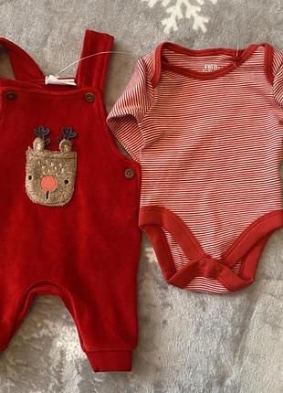 Стильный милый трендовый комплект набор для новорожденных новогодний боди+ромпер f&f новый год резьбовая фотосессия