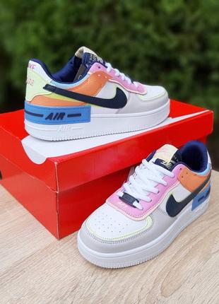 Женские и стильные кроссовки для девочек nike air force 1 shadow белые цветные