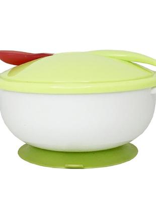 Тарелка на присоске с термоложкой и крышкой mgz-0101(green) 250 мл