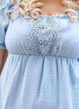 Блакитне муслінова сукня жатка батал4 фото