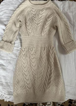 Вязаное платье, новый размер s, не подошел размер, качественная вязаная ткань, качественный пошив, молочного цвета)