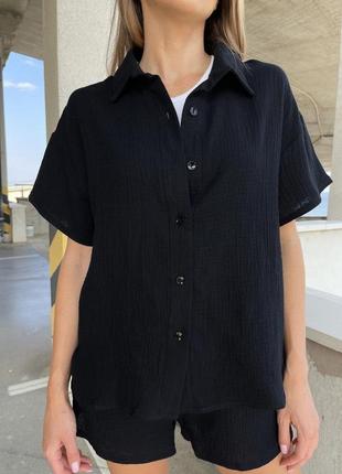 Жіночий літній костюм із легкої тканини муслін шорти та сорочка з коротким рукавом розміри 42-483 фото