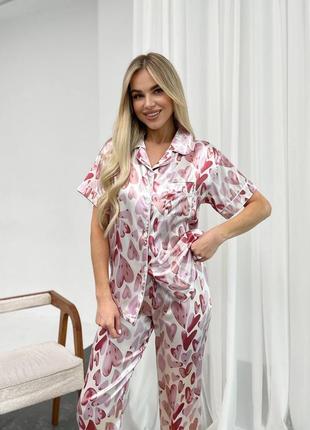 ⭐⭐⭐⭐⭐ шовкова піжама зі штанами сердечки