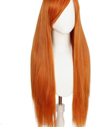 Шикарный парик 60см длинные прямые густые волосы аниме рыжий яркий3 фото