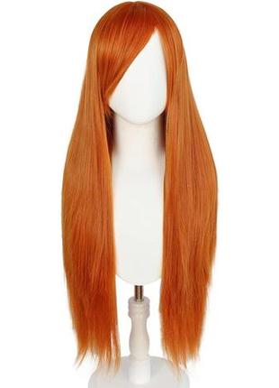 Шикарный парик 60см длинные прямые густые волосы аниме рыжий яркий2 фото