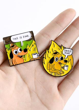 This is fine значок пін пины собака брошка pin значки мем пес в горящем доме собака...