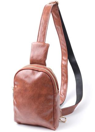 Компактная женская сумка через плечо на два отделения из экокожи vintage 22783 коричневый
