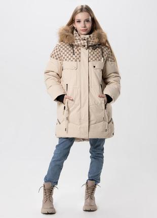 Куртка для дівчаток feiying ys-821 152 см бежевий (2000989630067)