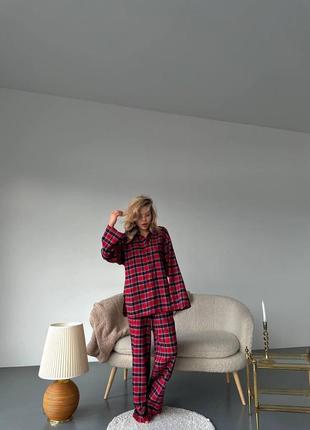 Пижама женская рубашка и штаны в клетку s m l xl
