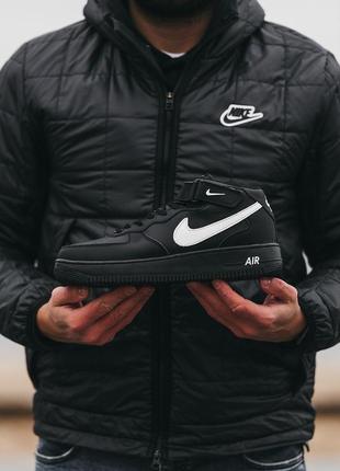 Зимние мужские кроссовки nike air force 1 mid black white (мех) 42