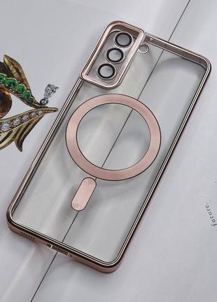 Чохол для samsung s21 plus. колір рожеве золото, глянцевий, з захистом камери