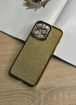 Чехол с блестками для iphone 14 pro max. блестки снимаются, цвет золотистый