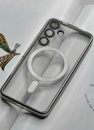 Чехол для samsung s23 plus. серебристый глянцевый цвет, с защитой камеры