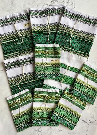 Набір 10 шт щелені ткані мішечки торбинки в українському стилі