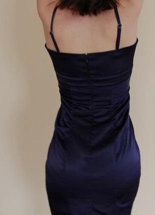 Стильное платье-сарафан из атласа темно-синего цвета р-р 42.4 фото