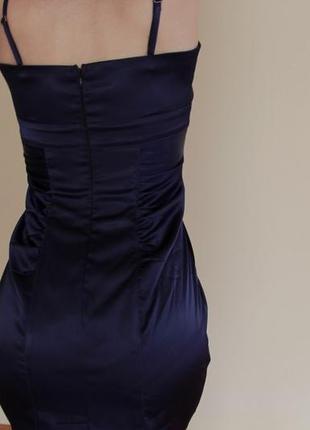 Стильное платье-сарафан из атласа темно-синего цвета р-р 42.10 фото