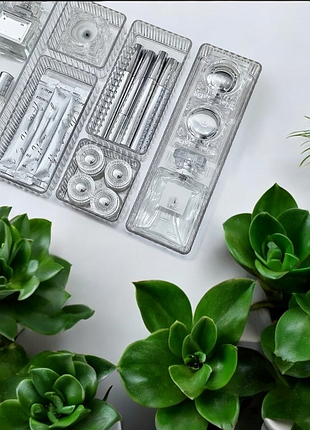 Прозорі органайзери для шухляд, ванної, канцтоварів, косметики. набір 4 шт ( один великий, один середній, два маленьких)