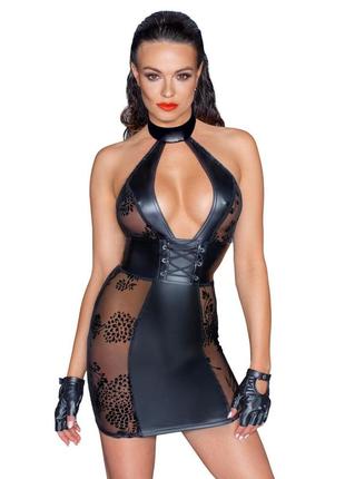 Платье noir handmade f238 short tulle dress with powerwetlook inserts - m