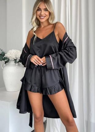 ⭐⭐⭐⭐⭐ шелковая пижама с шортами и с халатом