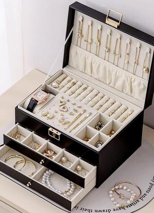 Шкатулка для украшений на замке большая трехуровневая. органайзер для ювелирных...