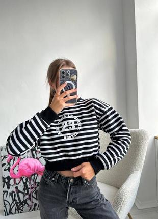Накладной платеж ❤ турецкий теплый укороченный свитшот в полоску на байке с принтом