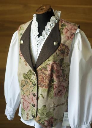 Біла австрійська блузка з вовняною жилеткою з квітами жіноча bader, розмір xl, 2xl5 фото