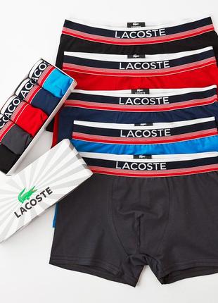 Набор мужских трусов (трусы боксеры для мужчин) lacoste dark, хлопок, 5 шт3 фото