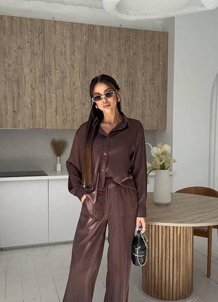 Идеальный шелковый костюм 3 цвета с брюками с рубашкой