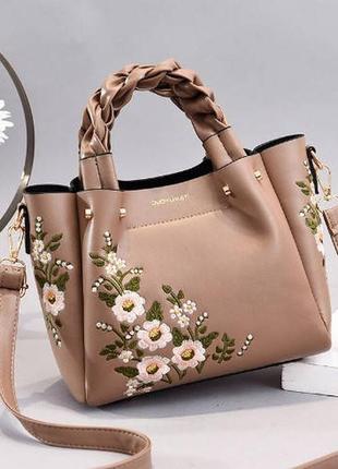 Женская сумка через плечо с вышивкой цветами, модная и качественная женская сумочка кожа повседневна