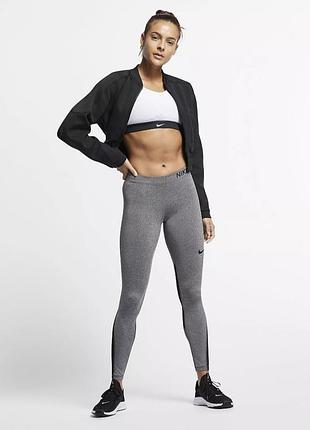 Лосини тайтси ✨nike pro✨ з логотипом сірі легінси обтислі легінси з контрастними вставками dri-fit у середньо-сірому меланжевому кольорі