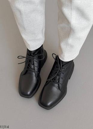 Черные натуральные кожаные демисезонные деми осенние классические ботинки на шнурках...