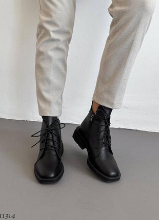 Черные натуральные кожаные демисезонные деми осенние классические ботинки на шнурках...