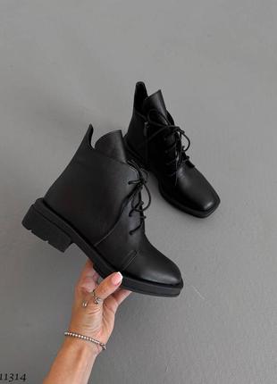 Черные натуральные кожаные демисезонные деми осенние классические ботинки на шнурках...