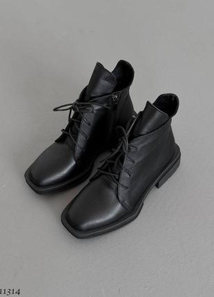 Черные натуральные кожаные демисезонные деми осенние классические ботинки на шнурках...