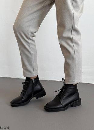 Черные натуральные кожаные демисезонные деми осенние классические ботинки на шнурках...