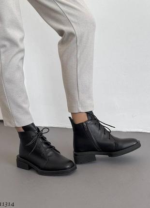 Черные натуральные кожаные демисезонные деми осенние классические ботинки на шнурках...