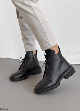 Черные натуральные кожаные демисезонные деми осенние классические ботинки на шнурках...