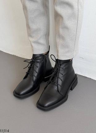 Черные натуральные кожаные демисезонные деми осенние классические ботинки на шнурках...