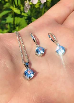 Серебряный комплект цепочка+кулон+серьги с кристаллами от swarovski/925 проба !!!