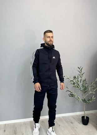 Спортивный костюм унисекс с капюшоном adidas темносиний