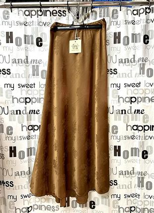 Шикарная атласная юбка миди, италия s-m