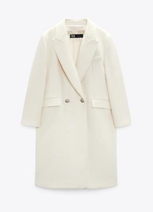 Zara women new двубортное шерстяное пальто премиум белое экрю 2061/122 m