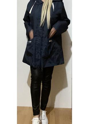 Eur 46-48 плащ осінній тонкий з капюшоном жіночий темно-синій вільна довга пряма...