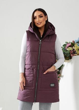 Подовжена жилетка з капюшоном 46-60 розмірів. 2686040