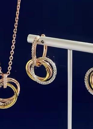 Комплект сережки та кулон у стилі cartier