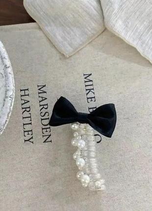 Резинка для волос петля с жемчугом, с бантиком цена за шт