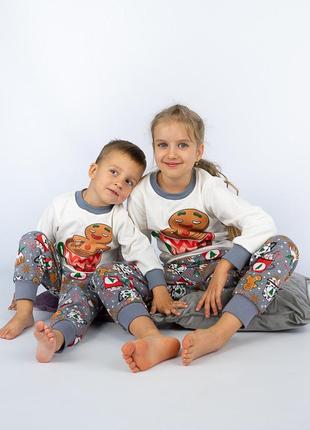 Теплая новогодняя пижама с начесом, хлопковая утепленная пижама для мальчика, утепленная пижама для девушек6 фото