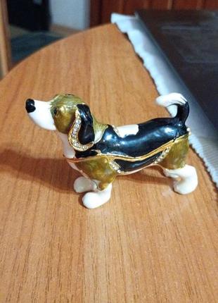 Роскошная винтажная статуэтка с секретом. собачка. шкатулка. позолота. фарфор. ручная работа.