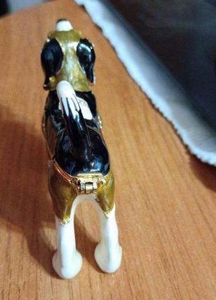 Роскошная винтажная статуэтка с секретом. собачка. шкатулка. позолота. фарфор. ручная работа.