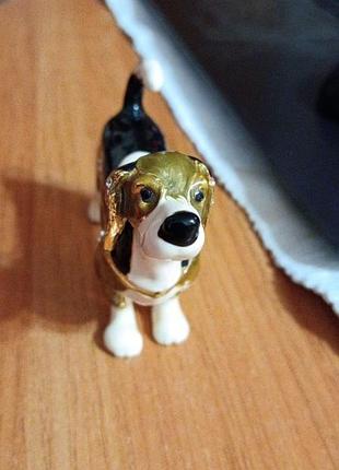 Роскошная винтажная статуэтка с секретом. собачка. шкатулка. позолота. фарфор. ручная работа.